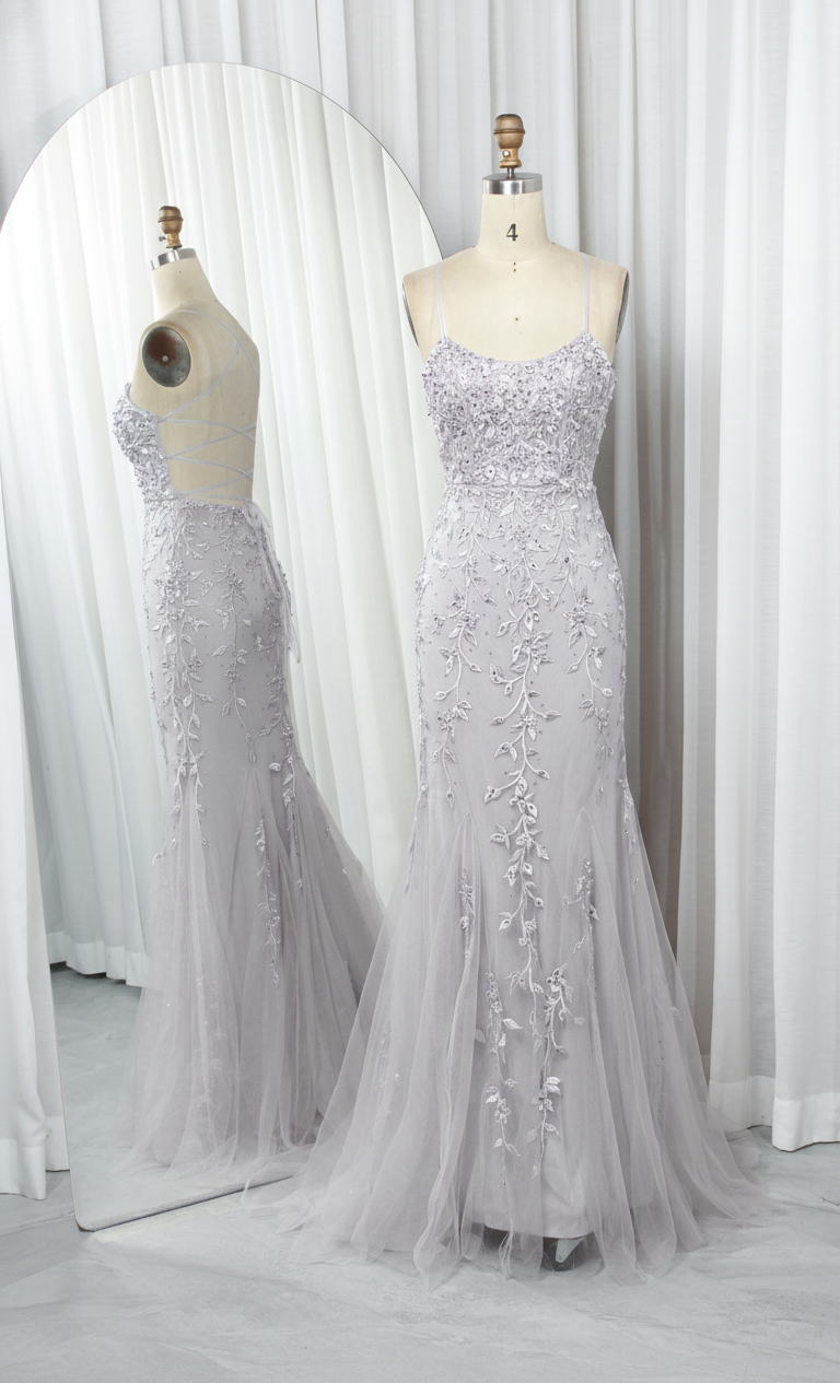 Floral Embroidered Tulle Mermaid Prom Dress with Godet Skirt and Crisscross Back - TFB 8047 | blissfulprom