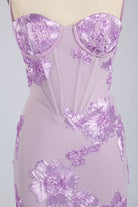 Lavender plus-size evening dress with 3D floral appliques and sweetheart neckline