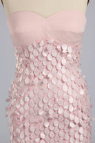 Pink sequin overlay bodice and skirt with leaf-shaped sequins