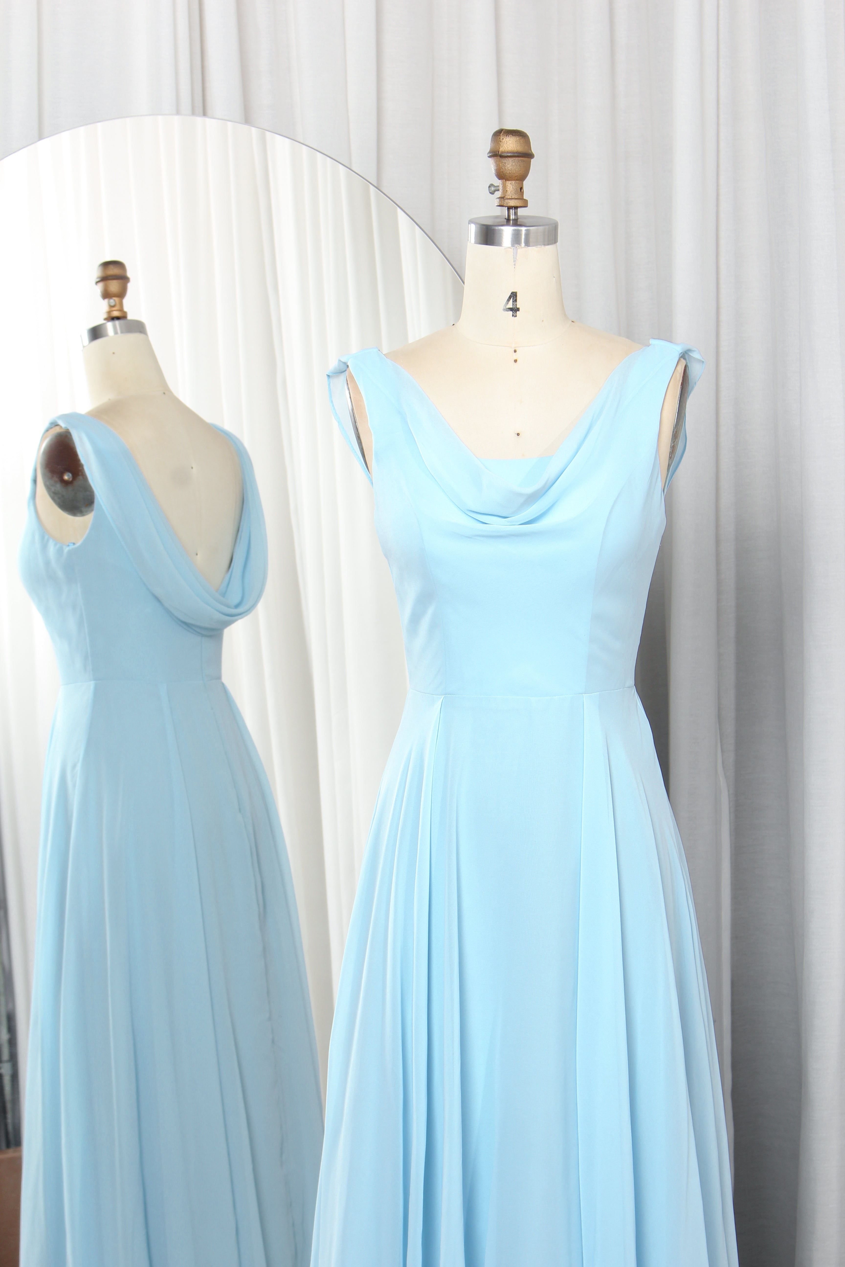 Sleeveless Chiffon Prom Dress with Draped Cowl Neck & A-Line Skirt – TFB6016