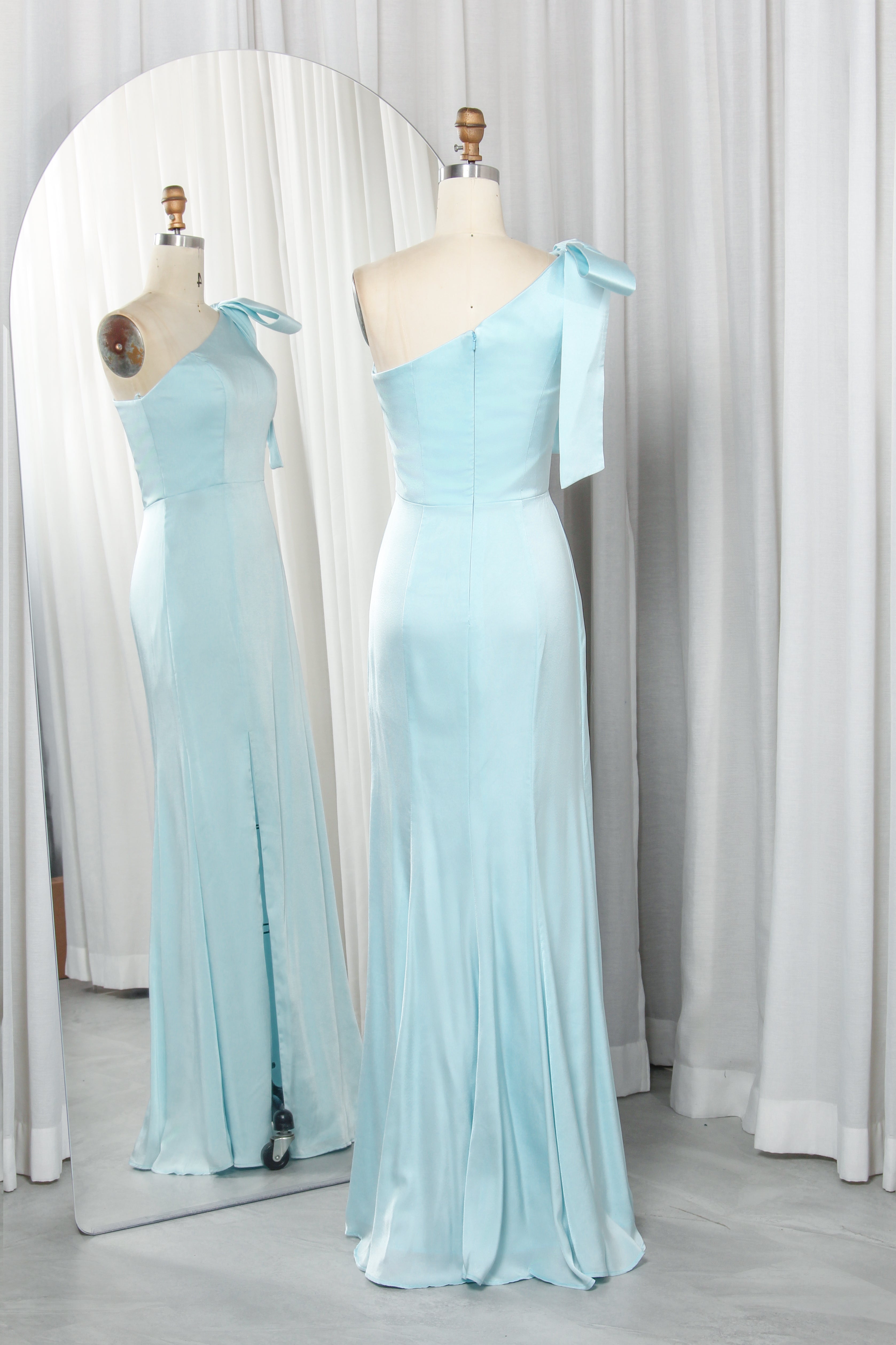 one-shoulder satin dress