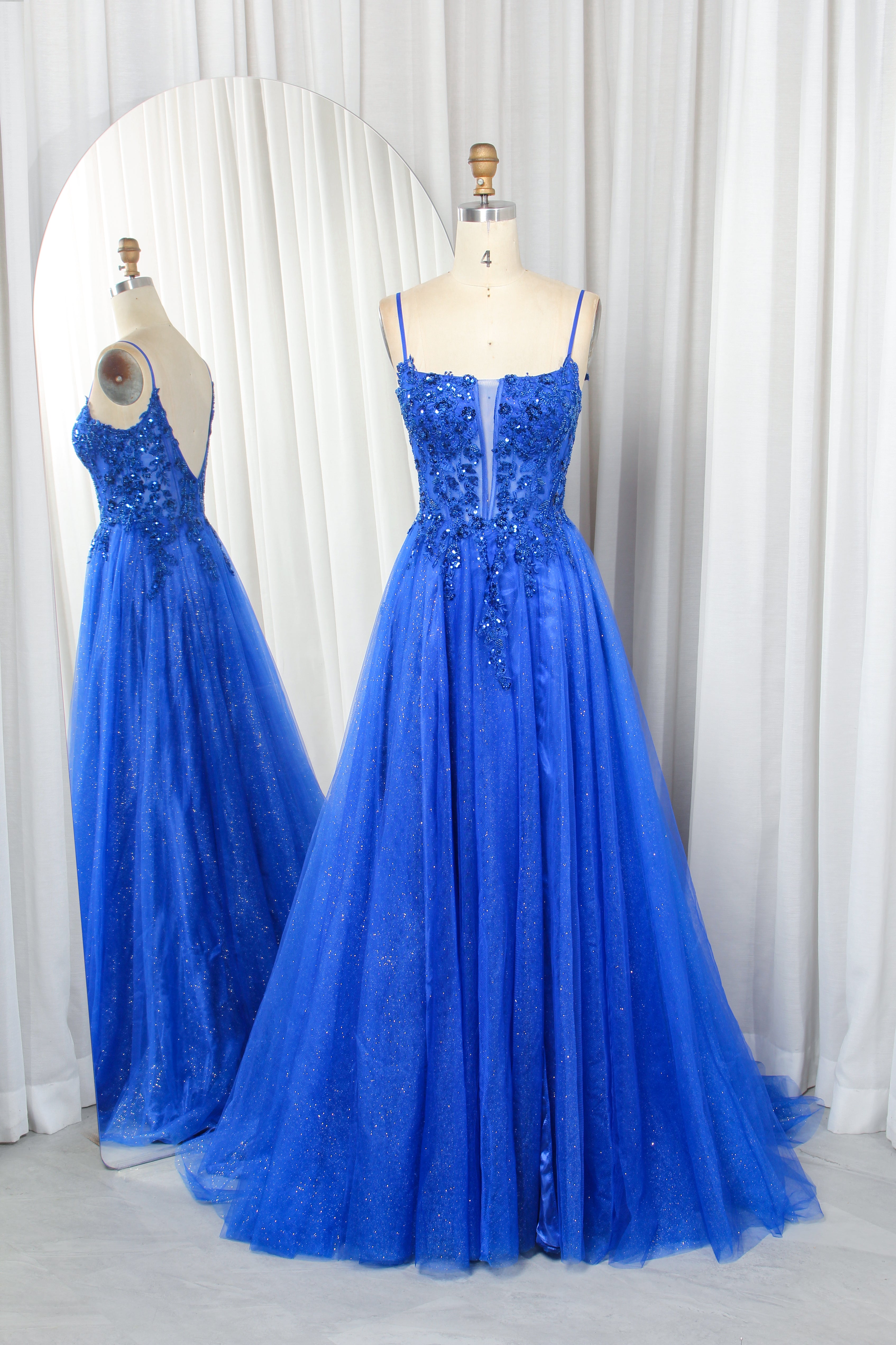 Spaghetti Strap Lace and Tulle Prom Dress-TFB5030