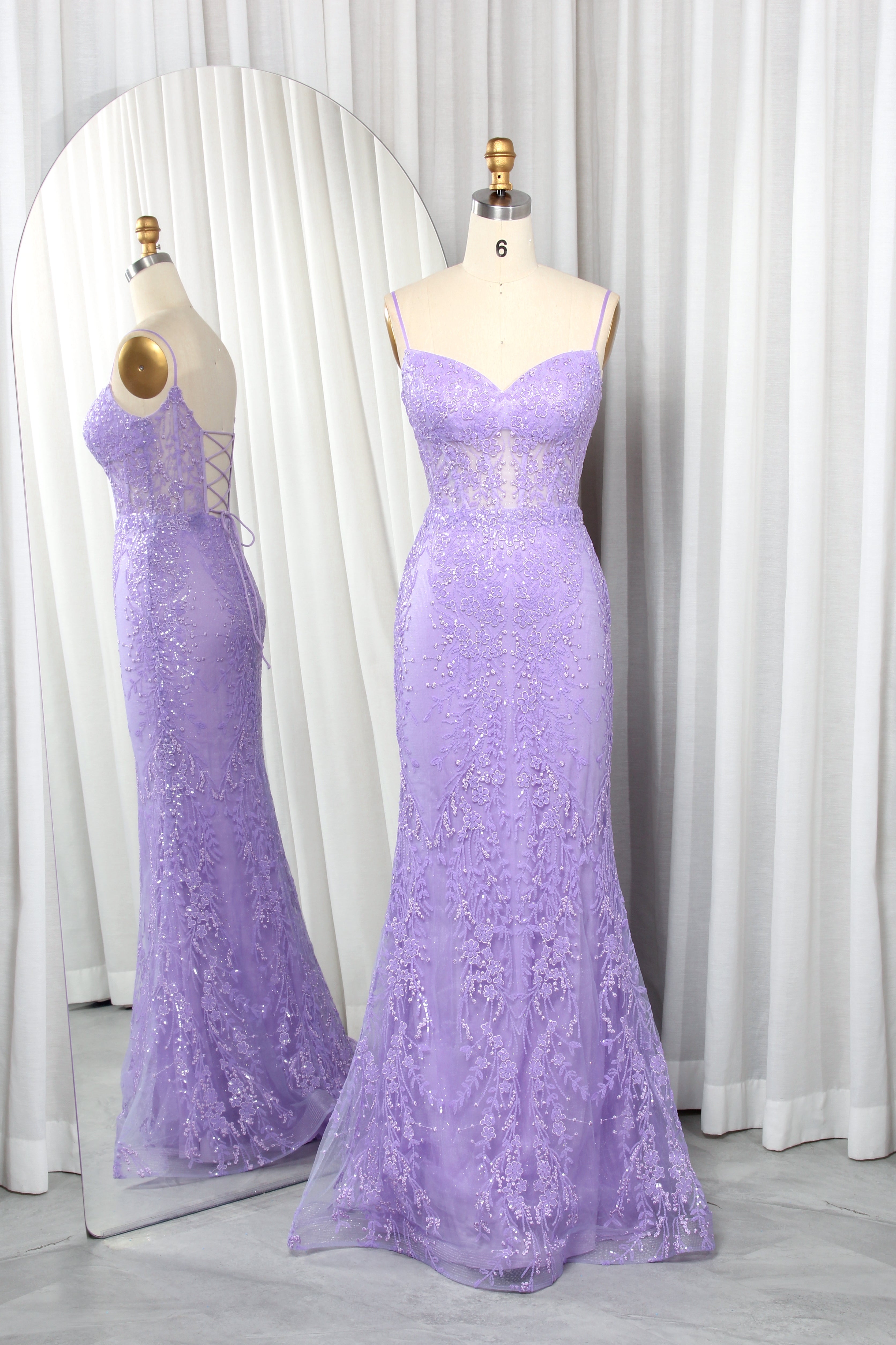 Sequin Lace Mermaid Prom Dress with Sheer Corset Bodice - TFB 8014 | blissfulprom