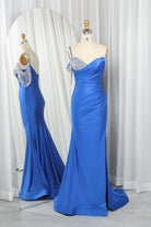 Asymmetric One-Shoulder Satin Mermaid Prom Dress with Rhinestone Fringe TFB 8018 | blissfulprom