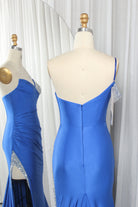 Asymmetric One-Shoulder Satin Mermaid Prom Dress with Rhinestone Fringe TFB 8018 | blissfulprom