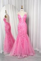 Elegant Tulle Mermaid Prom Dress with Spaghetti Straps Lace Bodice and Crisscross Back-TFB 8022