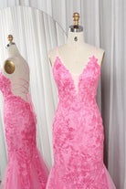 Elegant Tulle Mermaid Prom Dress with Spaghetti Straps Lace Bodice and Crisscross Back-TFB 8022