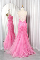 Elegant Tulle Mermaid Prom Dress with Spaghetti Straps Lace Bodice and Crisscross Back-TFB 8022