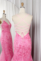 Elegant Tulle Mermaid Prom Dress with Spaghetti Straps Lace Bodice and Crisscross Back-TFB 8022