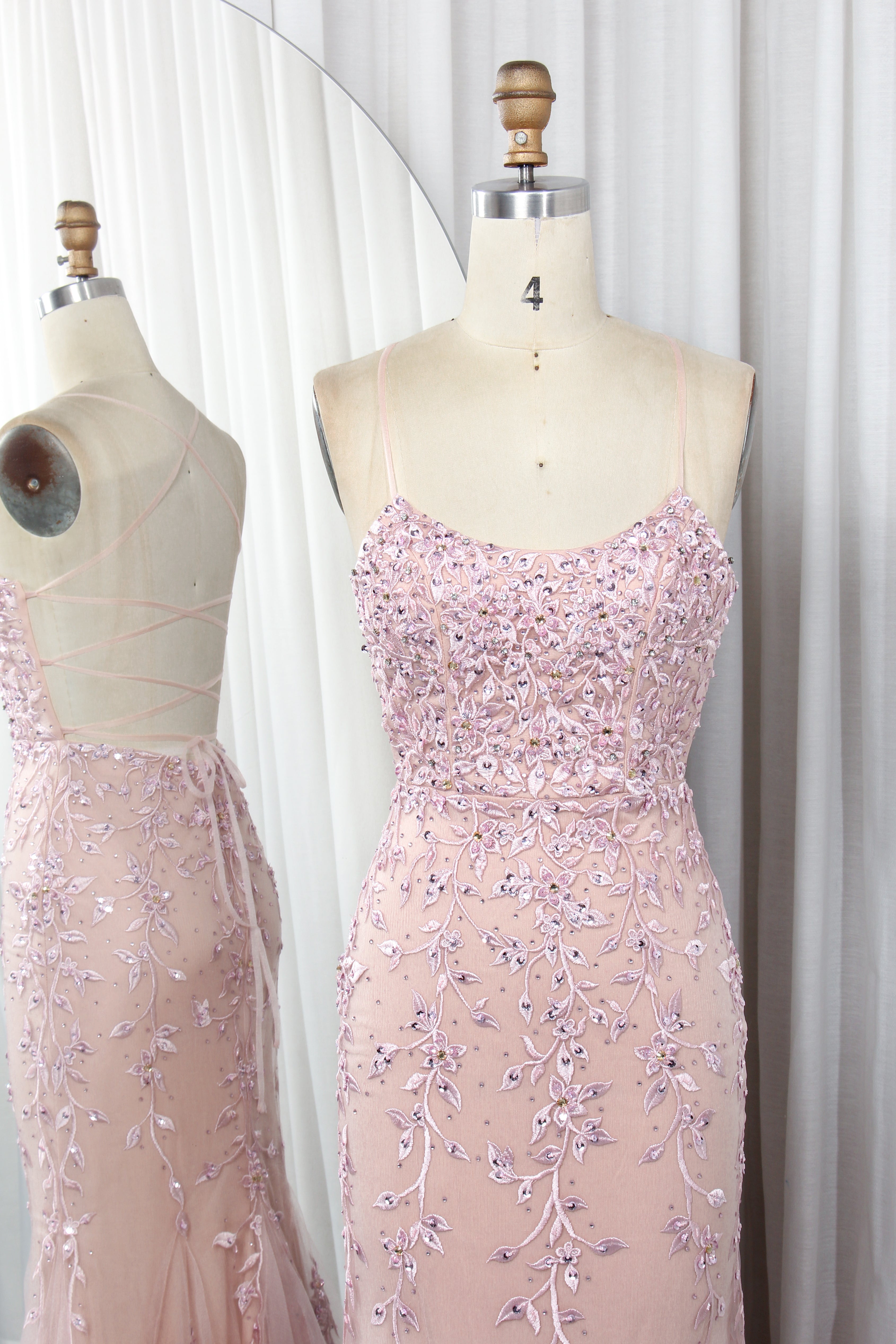 Floral Embroidered Tulle Mermaid Prom Dress with Godet Skirt and Crisscross Back - TFB 8047 | blissfulprom
