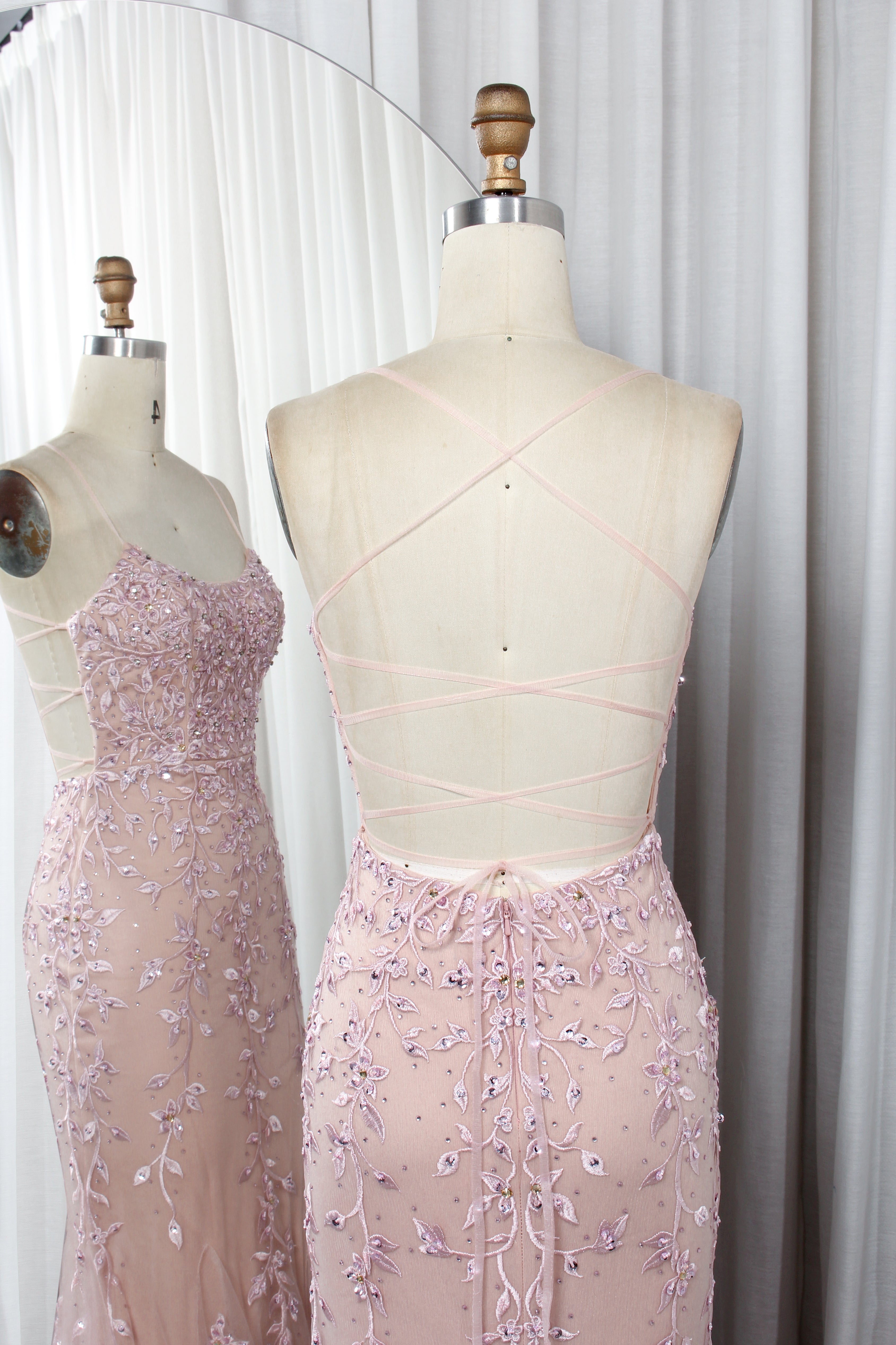 Floral Embroidered Tulle Mermaid Prom Dress with Godet Skirt and Crisscross Back - TFB 8047 | blissfulprom