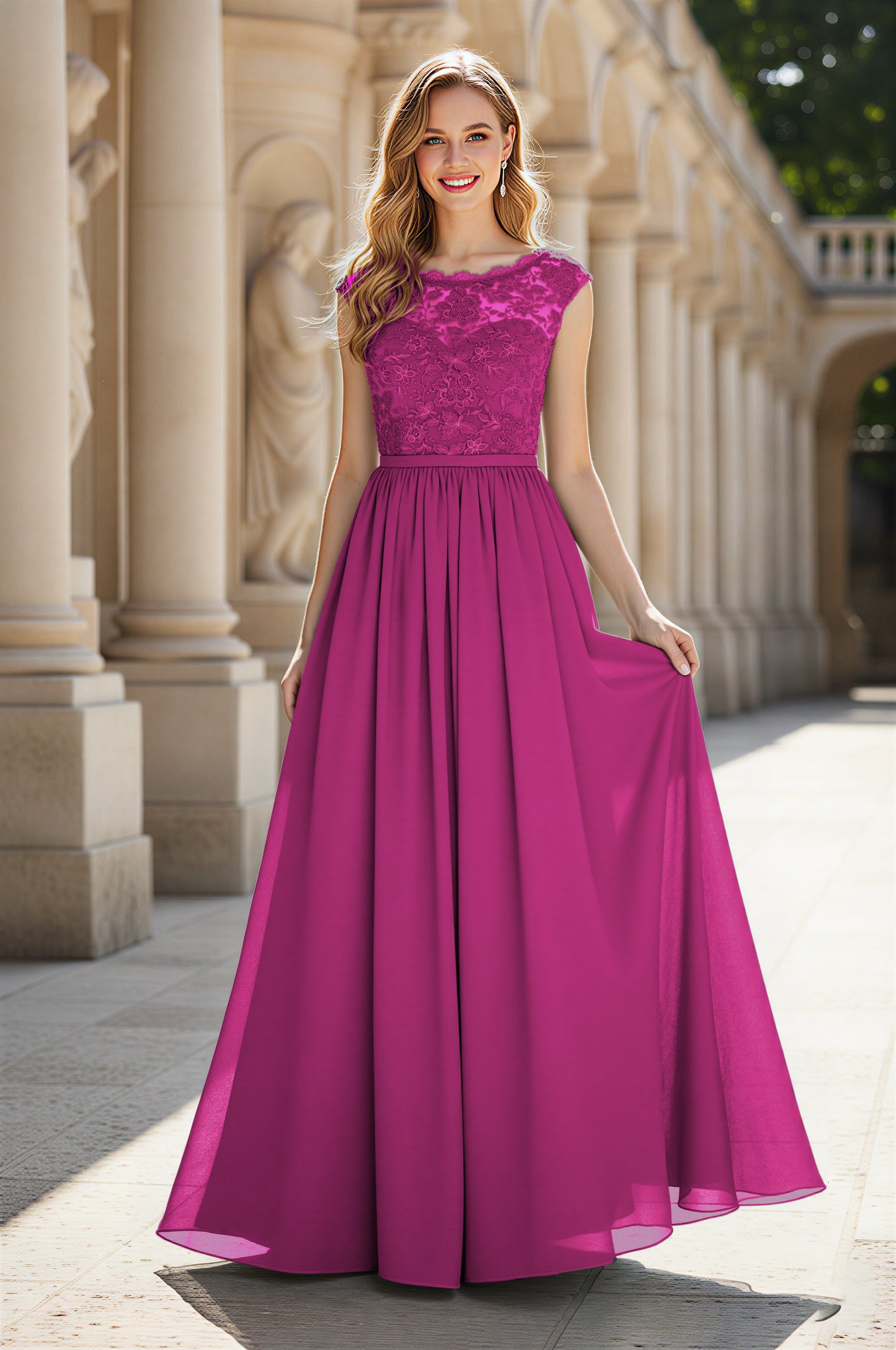 Elegant & Simple Bridesmaid Dress - Round Neck A-Line TFB8072