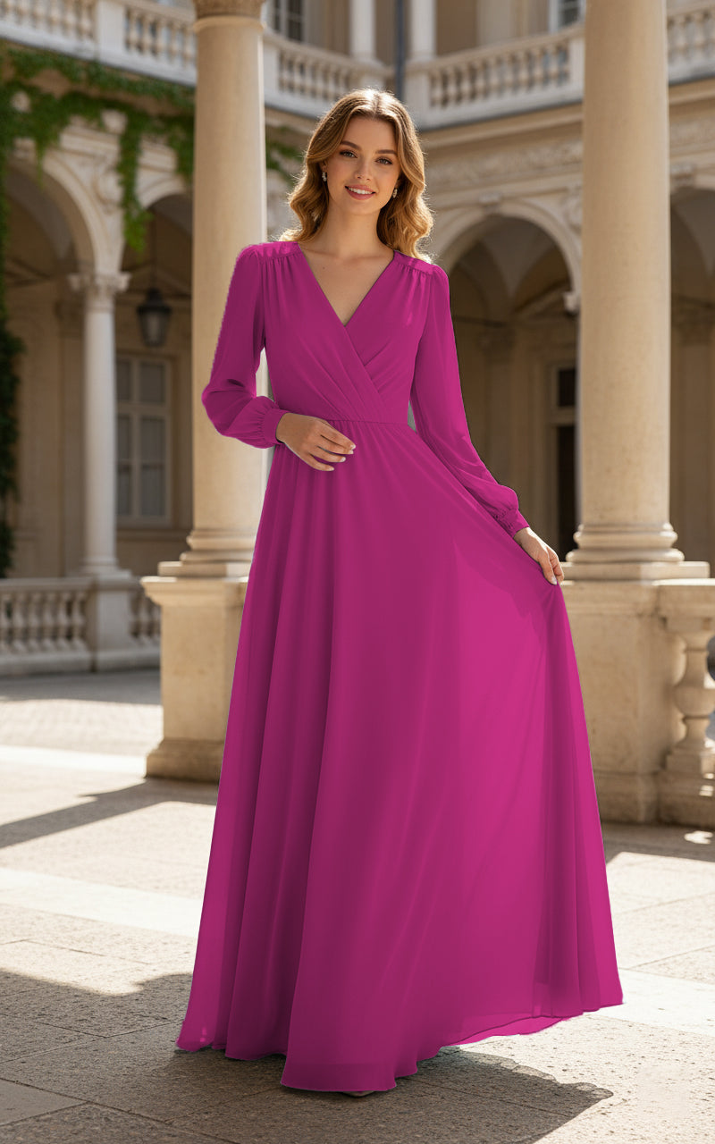 Romantic Bridesmaid Gown - Ruffled Sleeve Design TFB8068