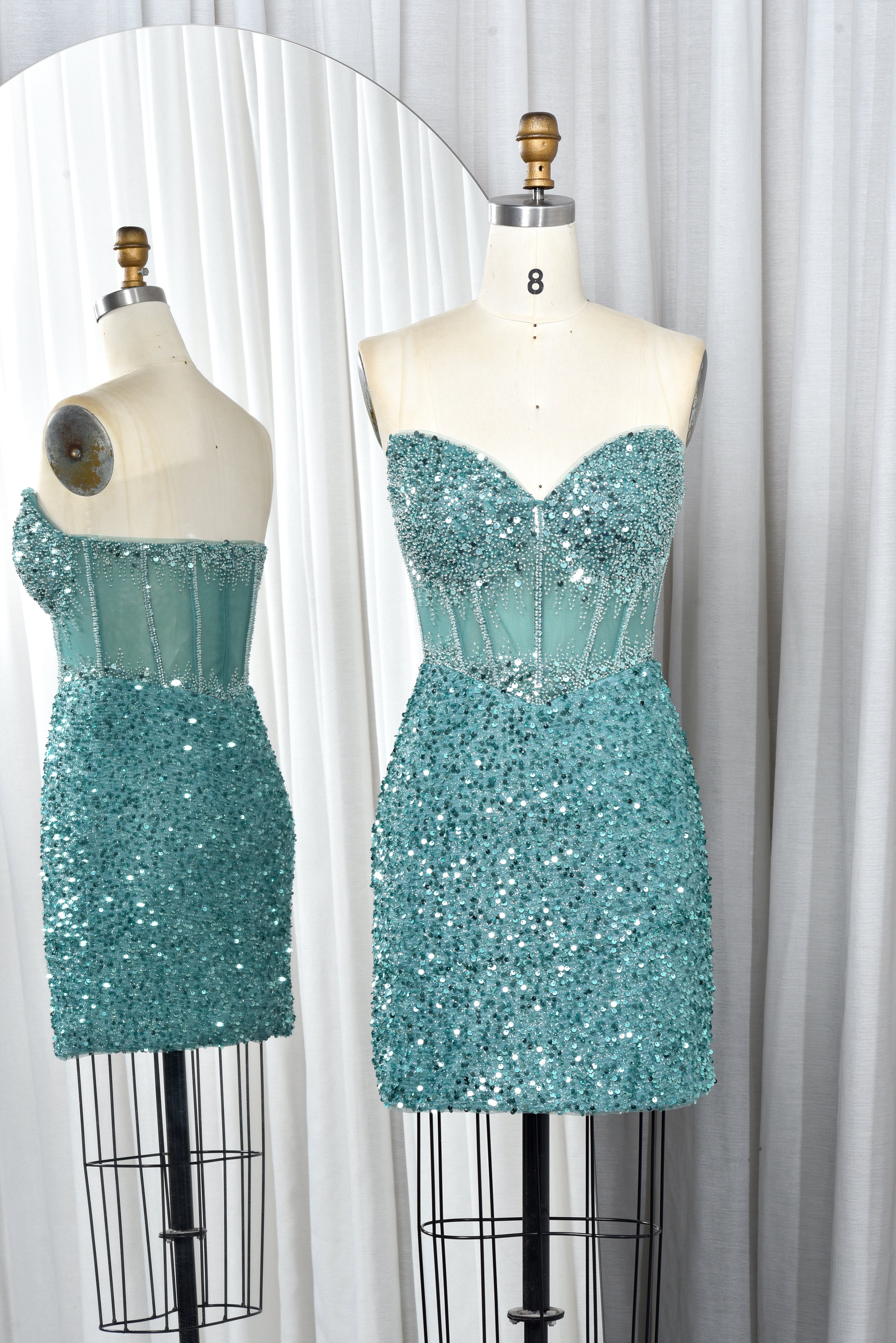 Glittering Sweetheart Sequin Homecoming Dress-TFB5010 Teal