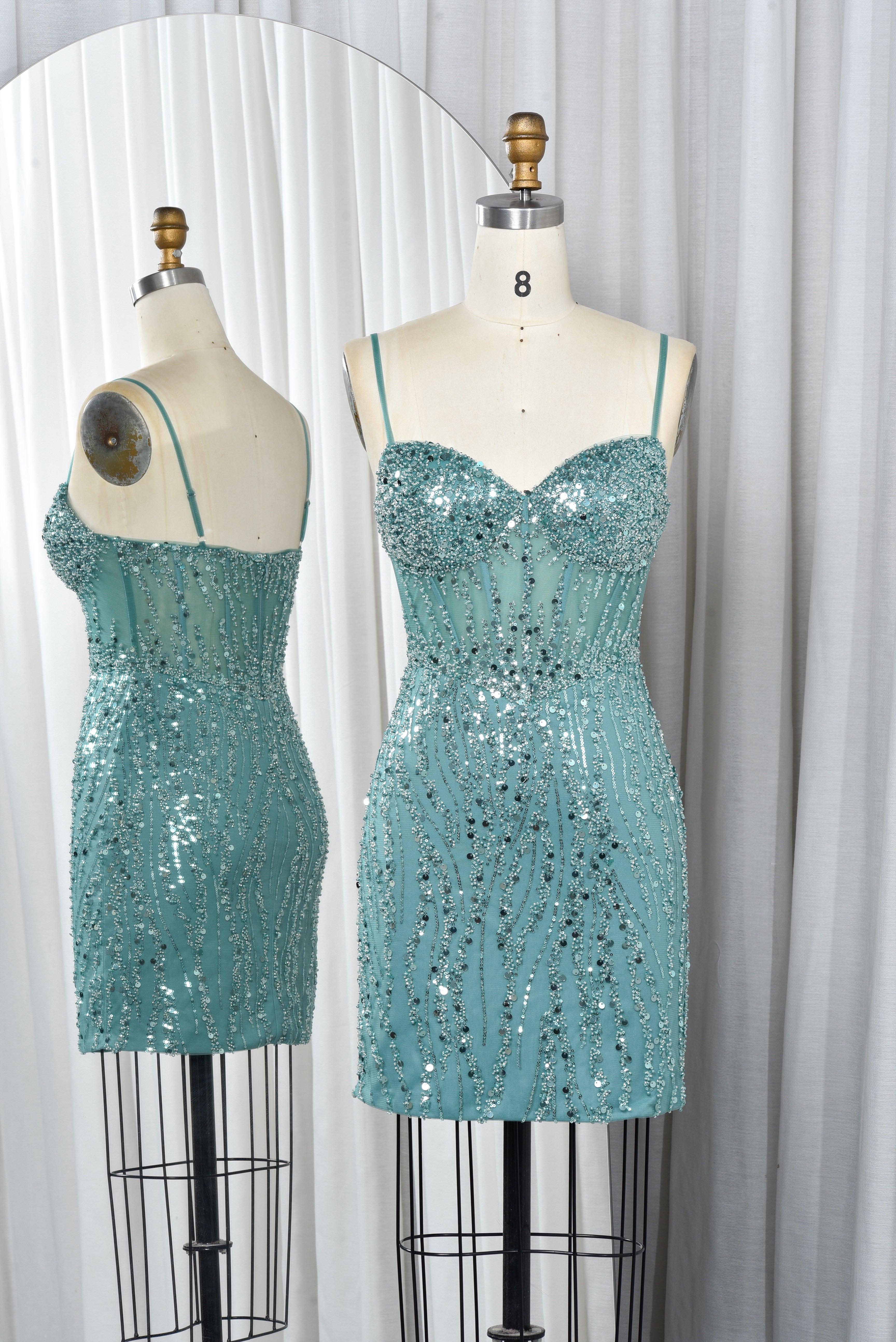 Elegant Sweetheart Sequin Homecoming Dress with Spaghetti Straps-TFB5013