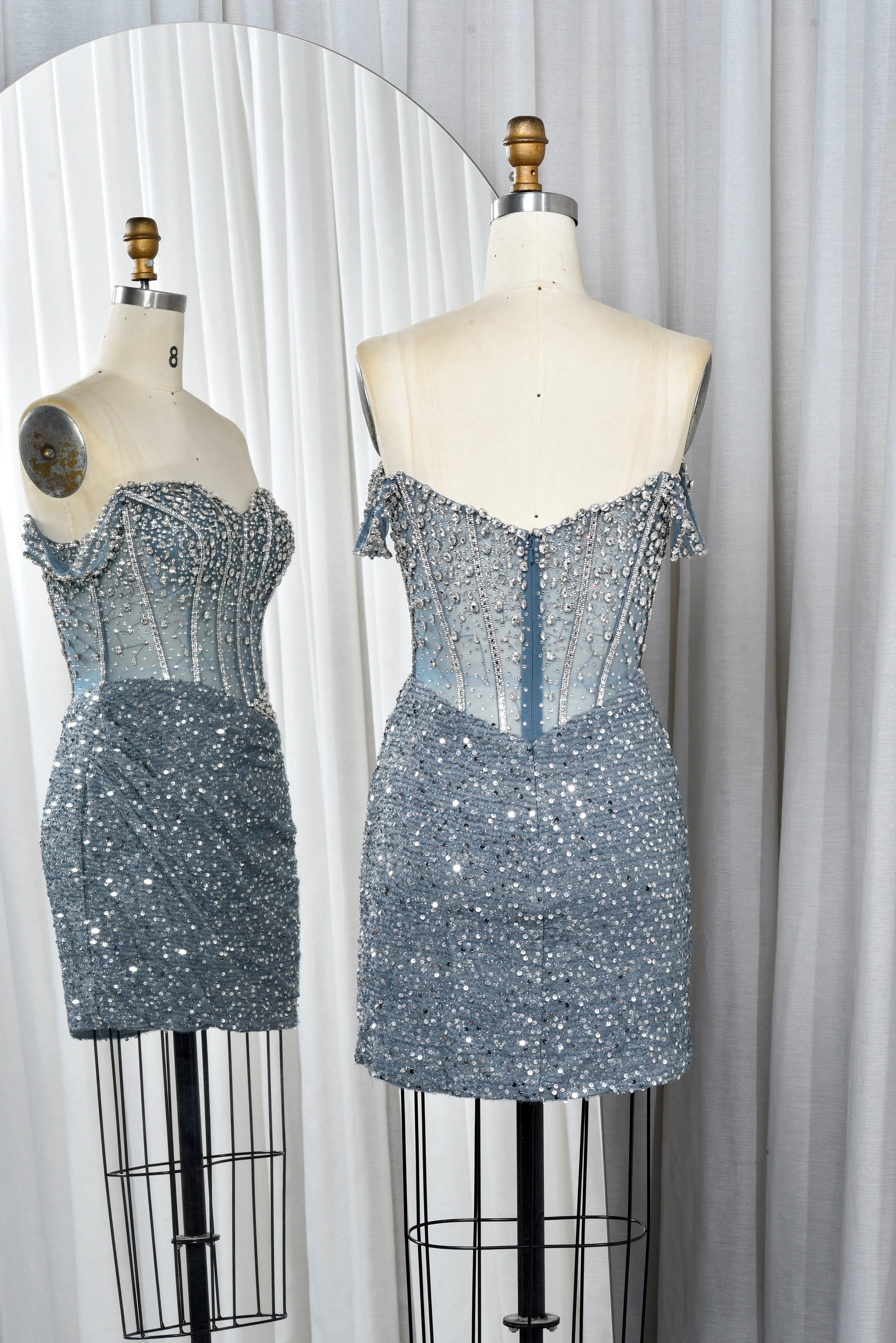 Crystal Beaded Corset & Ruched Sequin Mini Homecoming Dress TFB 5027 | blissfulprom