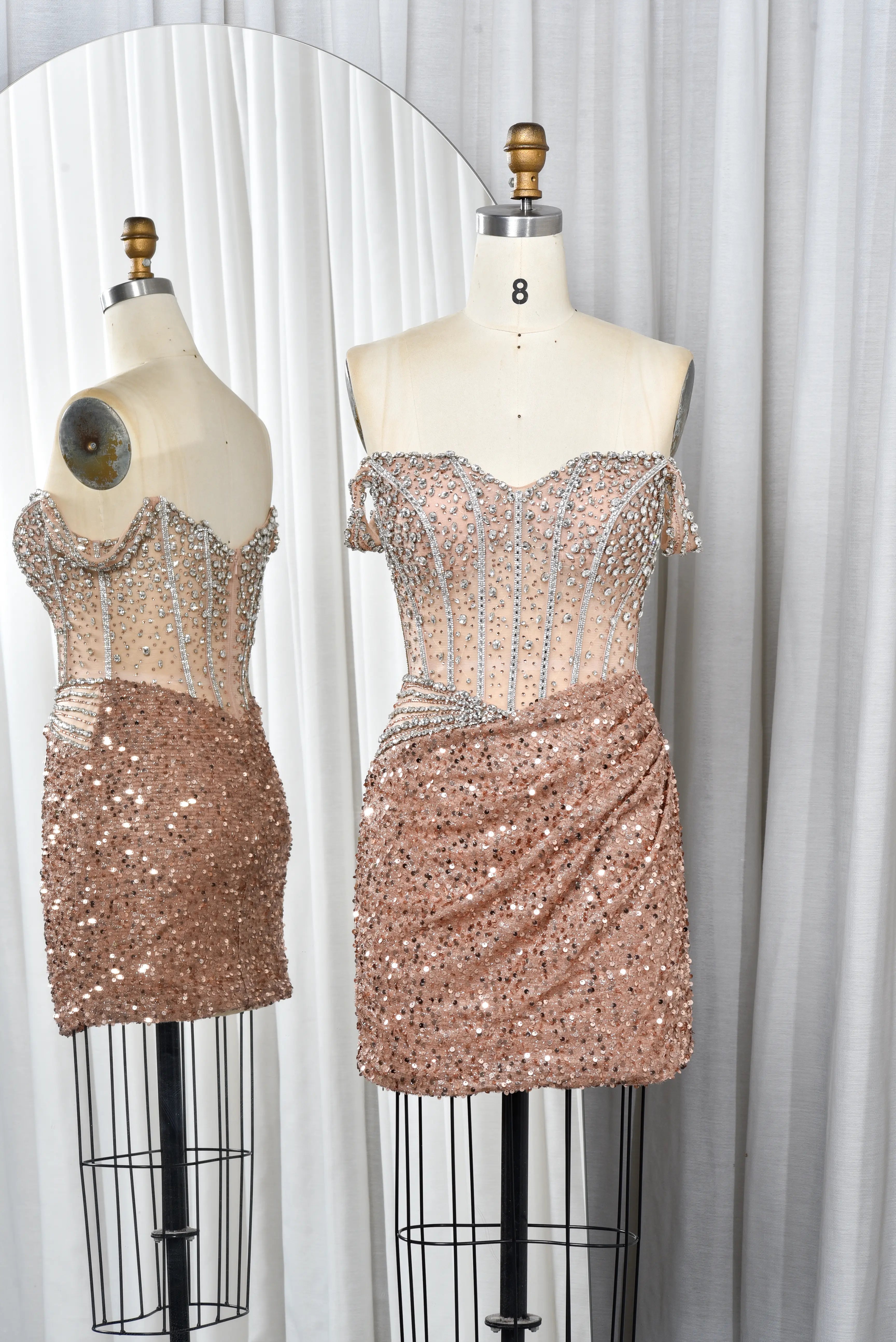 Crystal Beaded Corset & Ruched Sequin Mini Homecoming Dress TFB 5027 | blissfulprom
