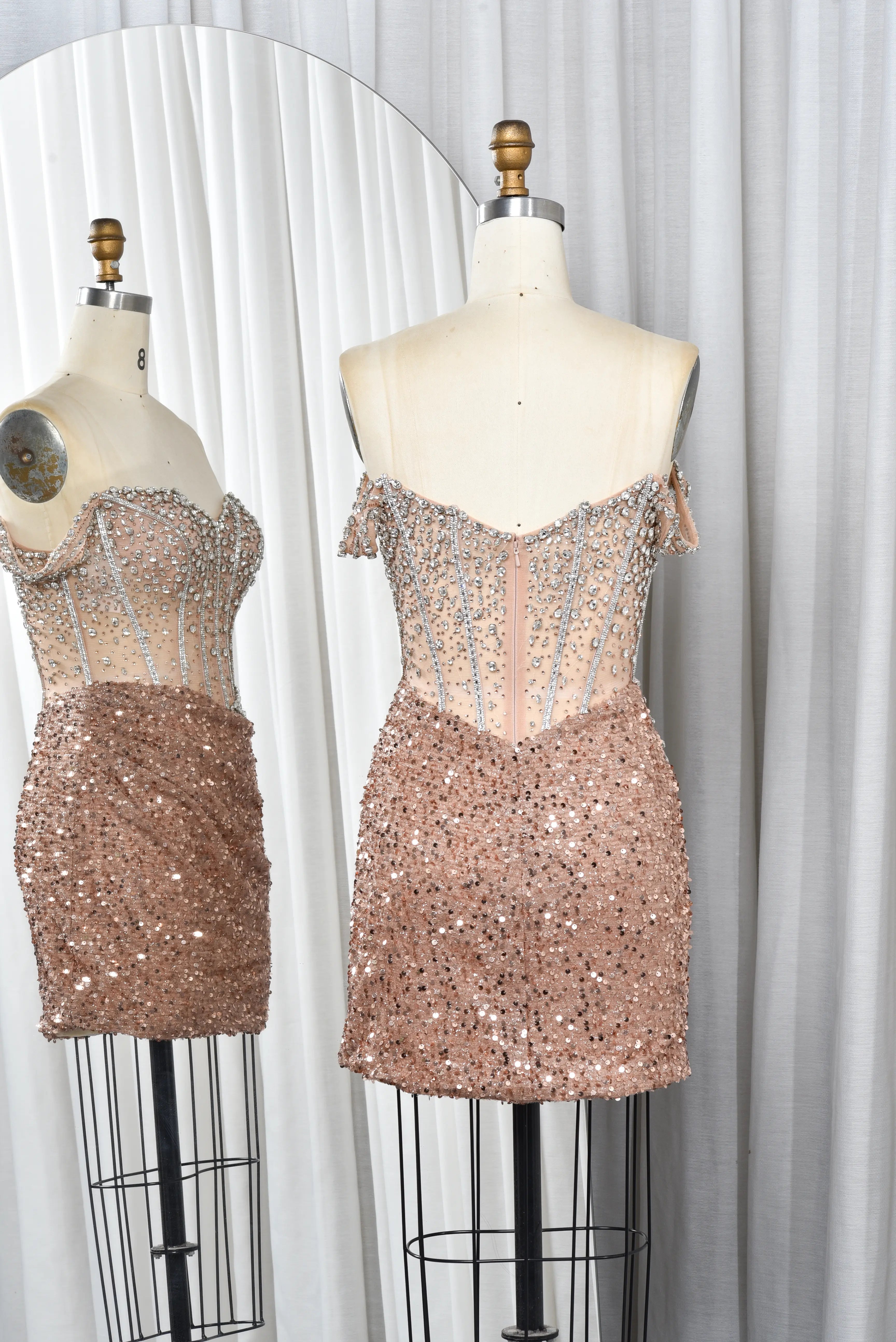 Crystal Beaded Corset & Ruched Sequin Mini Homecoming Dress TFB 5027 | blissfulprom