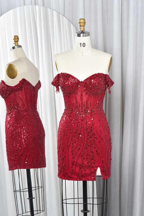 Carmen-Minikleid mit Perlen-Korsett und Pailletten mit Schlitz TFB 5015 | blissfulprom
