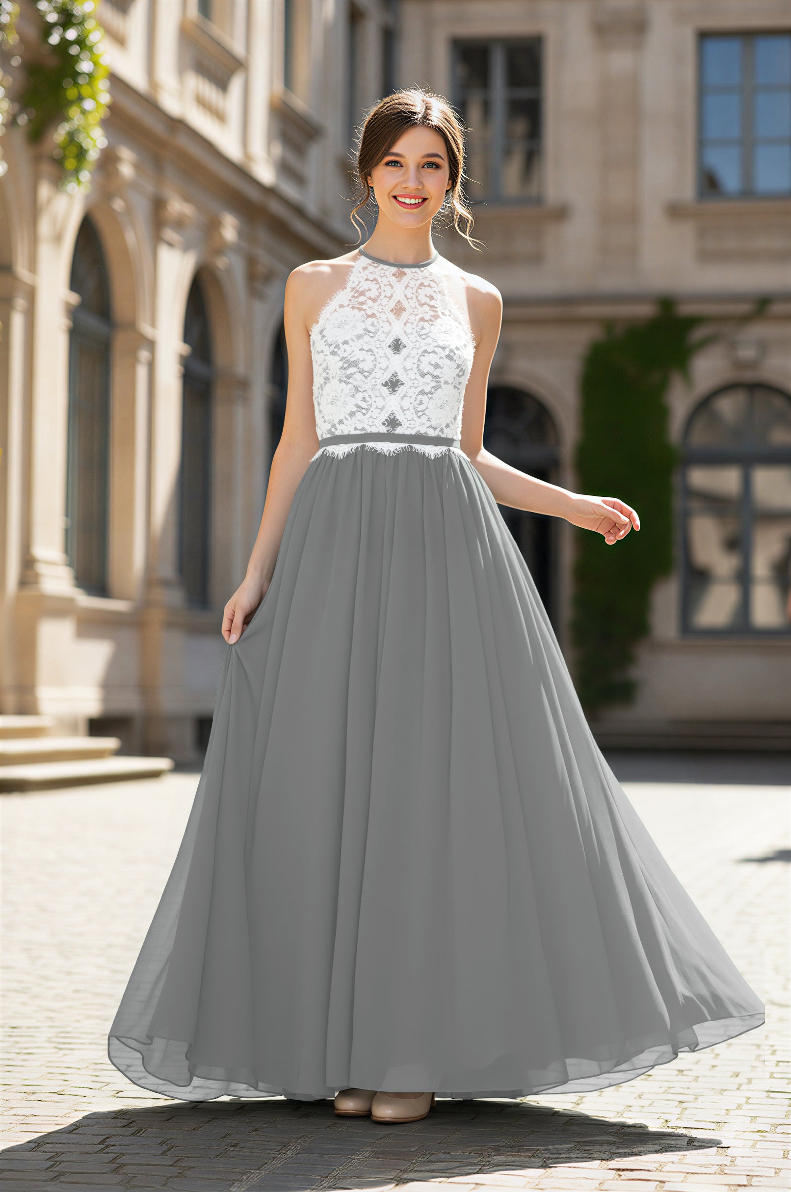 Chic Bridesmaid Dress - Lace Bodice Gown TFB8063