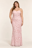 Plus-size pink strapless sequin maxi dress with sweetheart neckline