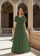 Graceful Bridesmaid Gown - Flutter Sleeve Design TFB8073