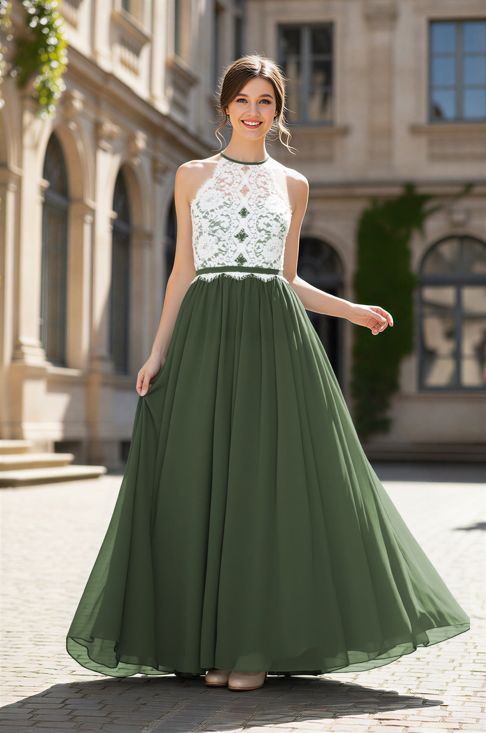 Chic Bridesmaid Dress - Lace Bodice Gown TFB8063