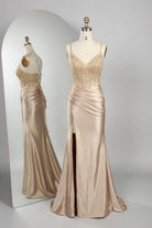 Sheer Lace Corset Satin Mermaid Prom Dress with Crisscross Back TFB 8020 | blissfulprom