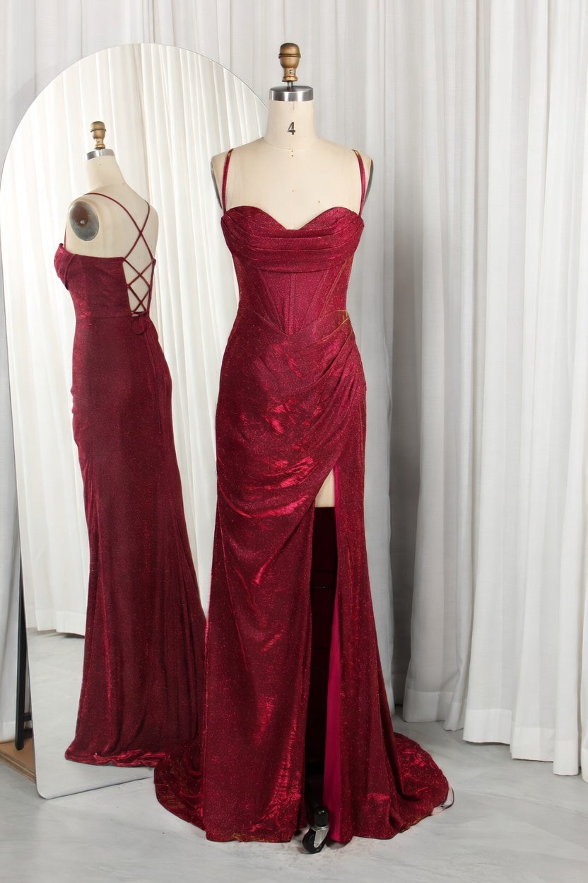 Galaxy Shimmer Glitter Satin Draped Sweetheart Corset Gown TFB 6021 | blissfulprom