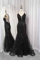 Elegant Tulle Mermaid Prom Dress with Spaghetti Straps Lace Bodice and Crisscross Back-TFB 8022
