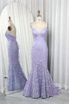 Shimmering Floral Lace Spaghetti Strap Mermaid Prom Dress TFB 8003 | blissfulprom