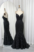 Shimmering Floral Lace Spaghetti Strap Mermaid Prom Dress TFB 8003 | blissfulprom