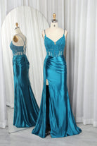 Sheer Lace Corset Satin Mermaid Prom Dress with Crisscross Back TFB 8020 | blissfulprom