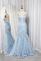 Elegant Tulle Mermaid Prom Dress with Spaghetti Straps Lace Bodice and Crisscross Back-TFB 8022