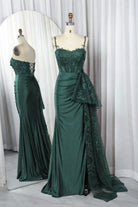 Strapless Lace Corset Satin Mermaid Prom Dress with Embroidered Tulle Train - TFB 8013 | blissfulprom