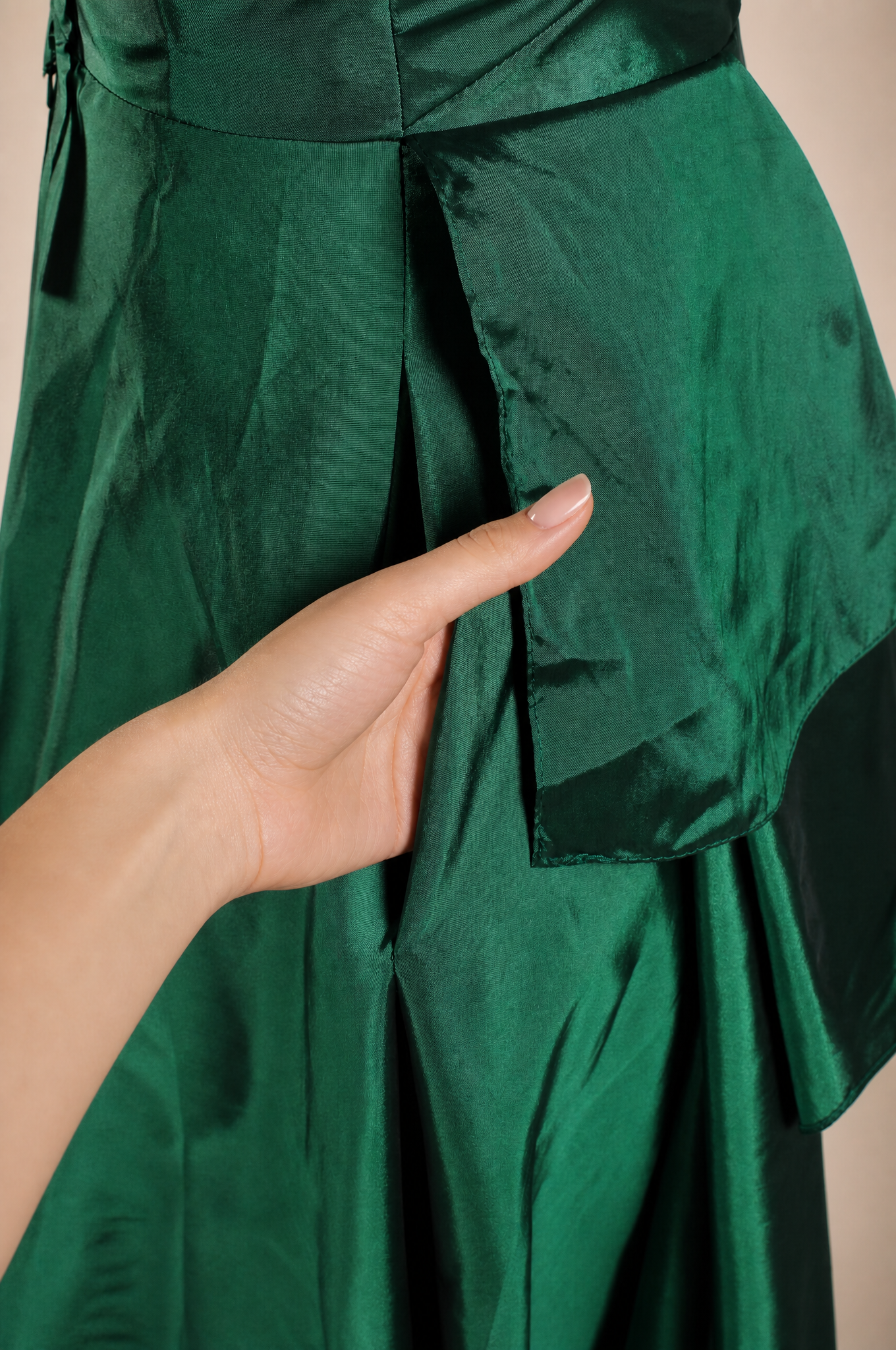 Emerald green off-shoulder A-line prom dress with corset lace-up detail and side slit