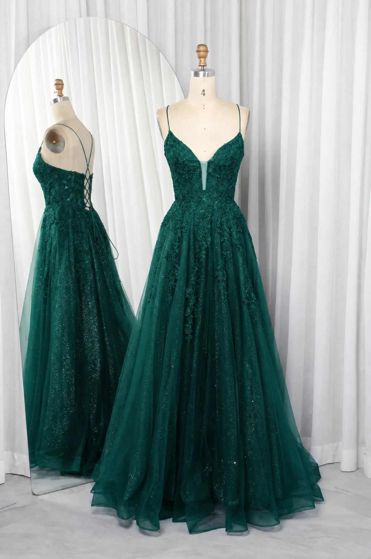 Kadia-Emerald Green Lace A-Line Corset Prom Dress – blissfulprom