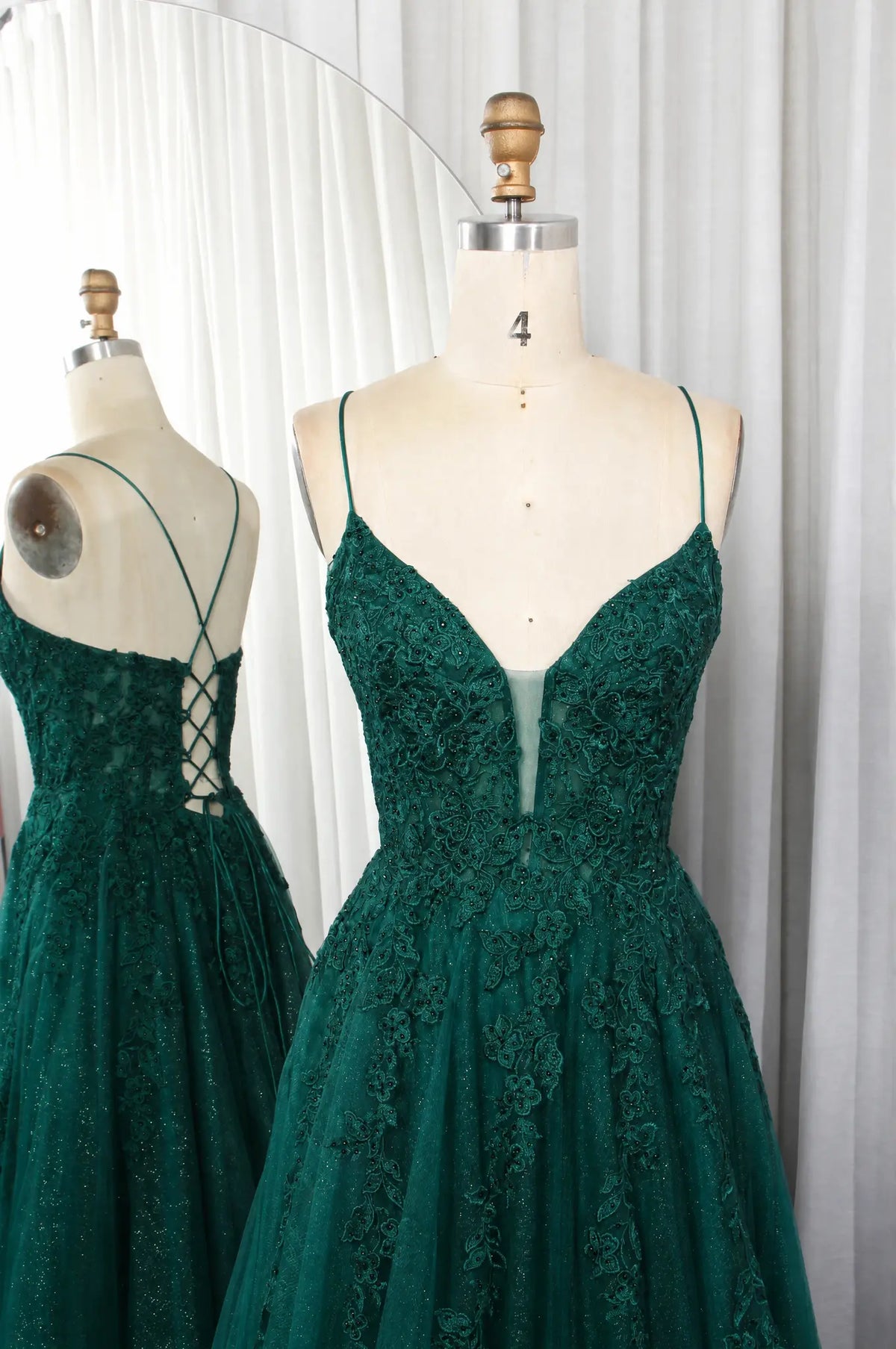 Kadia-Emerald Green Lace A-Line Corset Prom Dress – blissfulprom