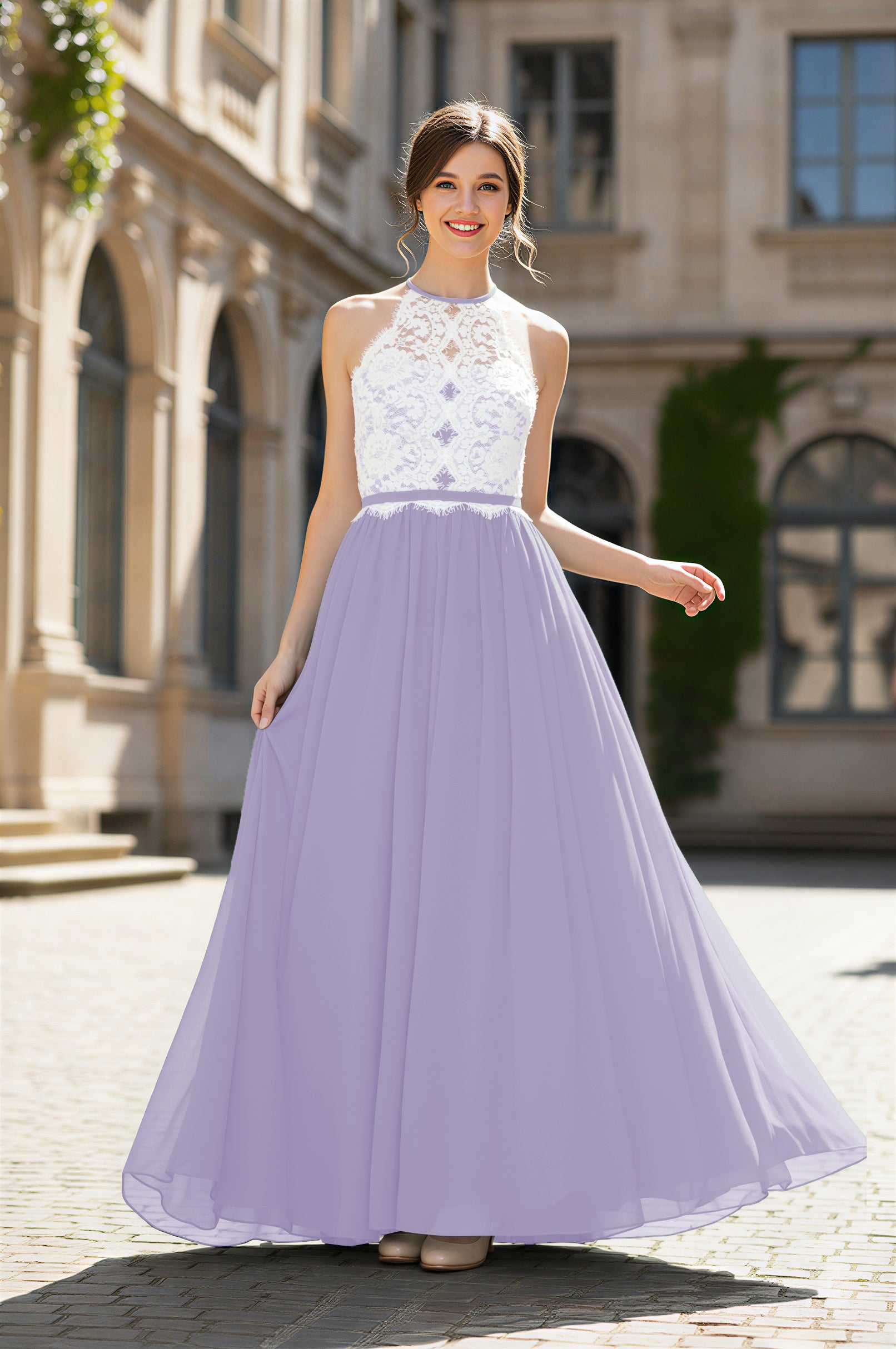 Chic Bridesmaid Dress - Lace Bodice Gown TFB8063