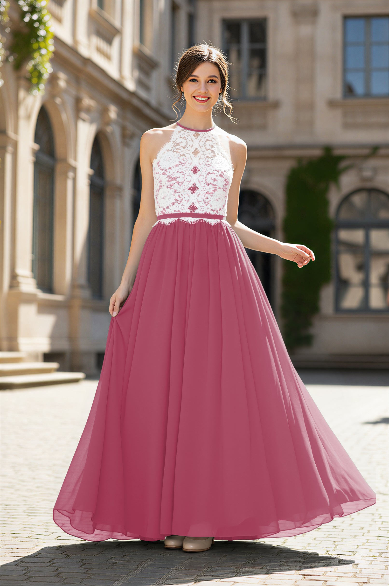 Chic Bridesmaid Dress - Lace Bodice Gown TFB8063