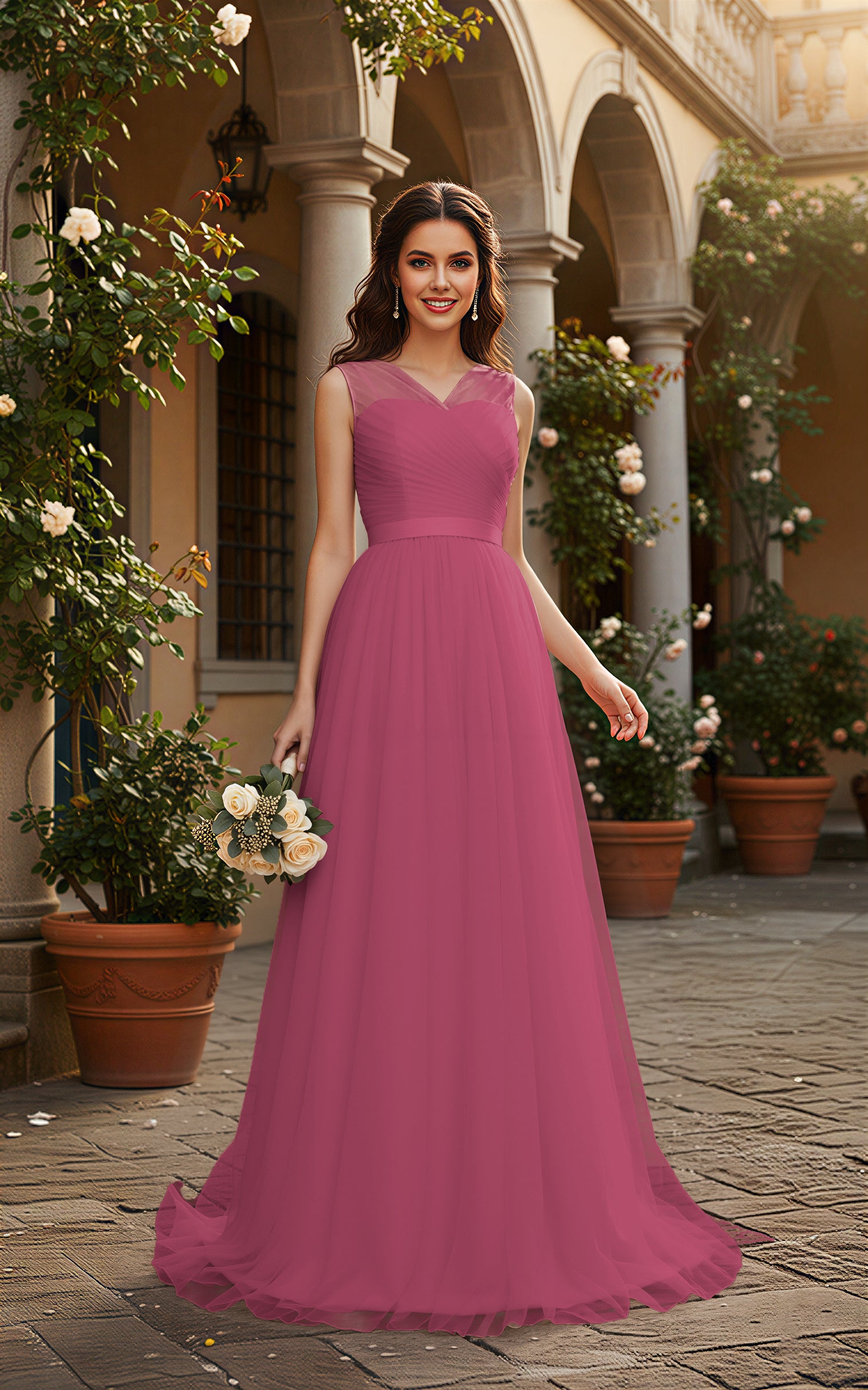 Elegant Bridesmaid Dress - Cap Sleeve Formal Gown TFB8069