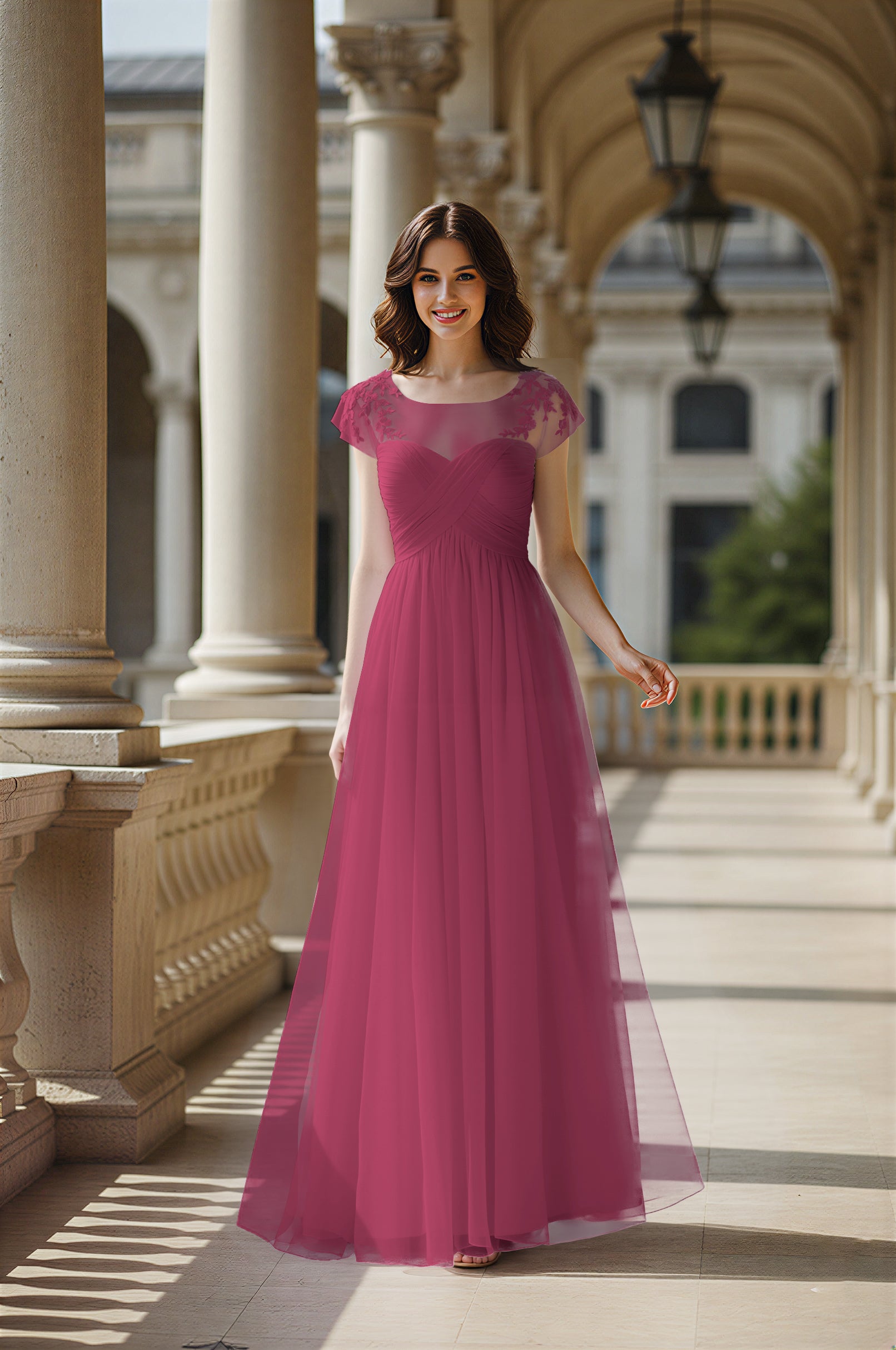 Modern Cut Bridesmaid Dress - Unique Sleeve Detail TFB8070