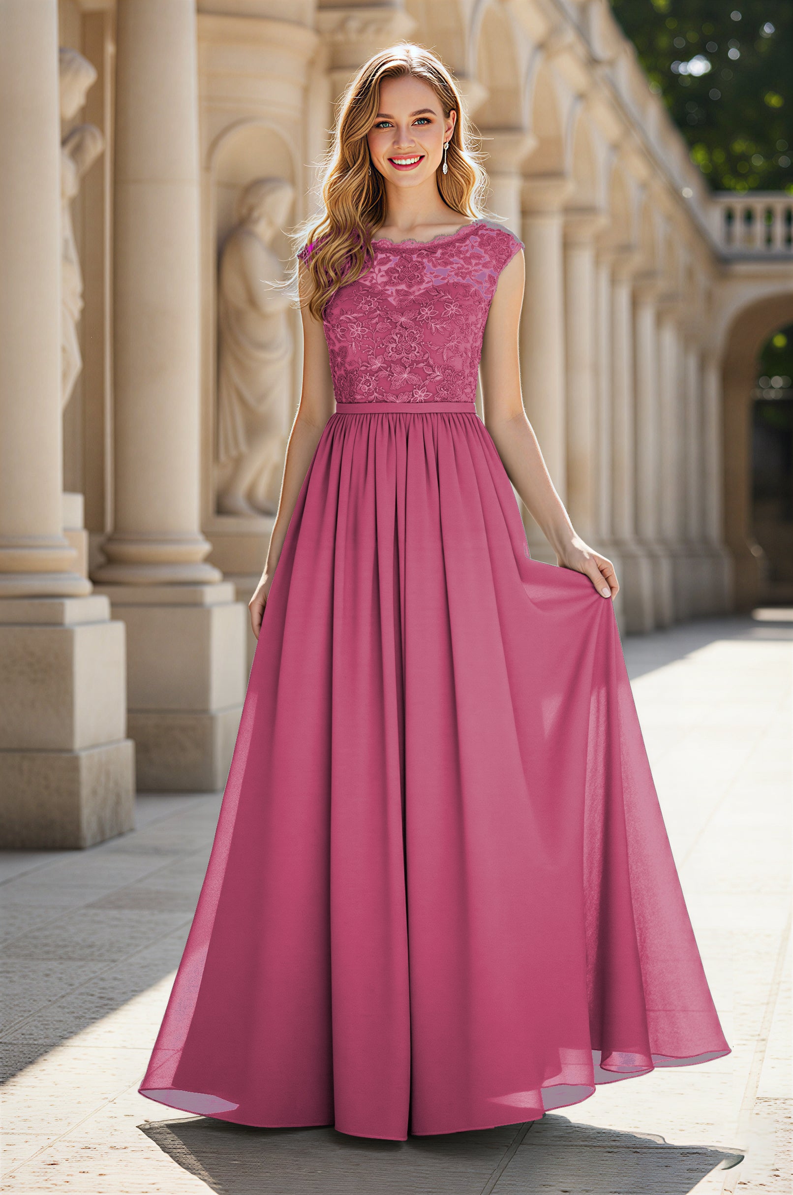 Elegant & Simple Bridesmaid Dress - Round Neck A-Line TFB8072
