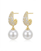 Gold-Tone Paisley Swirl Pave Crystal Pearl Earrings - RM010