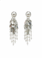 Boho Chic Silver-Tone Tassel Earrings with Pearl & Leaf Charms - YD006