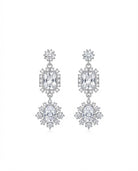 Luxury Silver-Tone Halo Drop Earrings with Radiant Cut Crystals - YD001