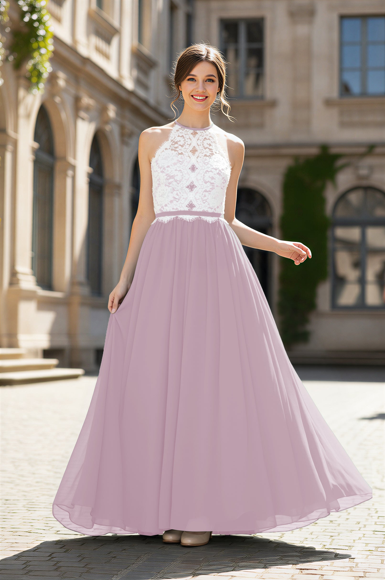 Chic Bridesmaid Dress - Lace Bodice Gown TFB8063