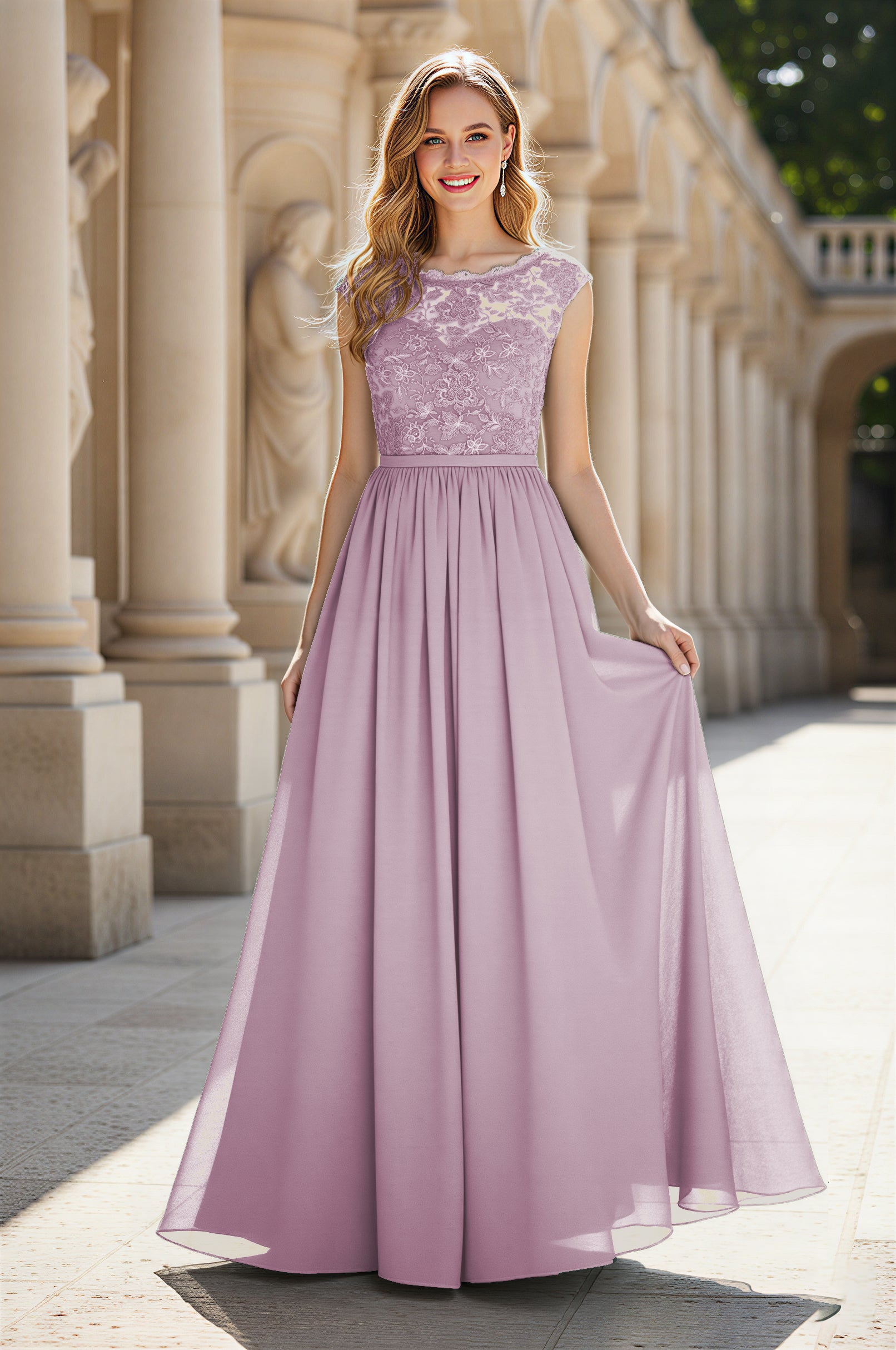 Elegant & Simple Bridesmaid Dress - Round Neck A-Line TFB8072